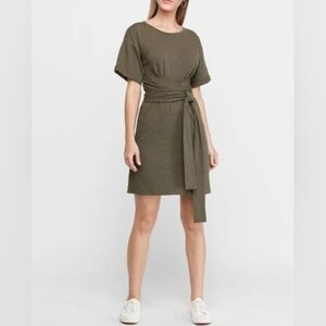Express | Wrap Dress with Rolled Sleeves, Olive Green, Size S